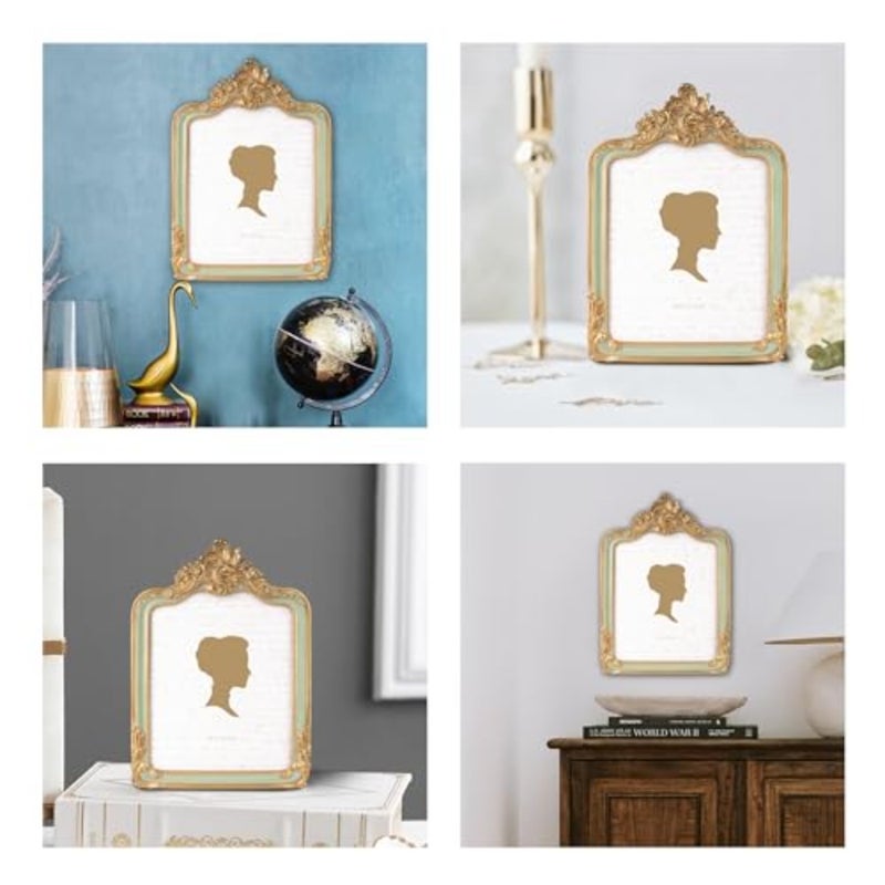 8x10 Inch Vintage Picture Frame, Elegant Antique Photo Frames with Glass Front, Photo Display, Tabletop Wall Hanging, Gift Ideas, Gold and Sage Green - Image 4