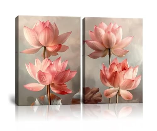 Wall HDQ Pink Lotus Wall Art for Home Office Wall Decoration Flowers Canvas Prints Artwork Painting Picture Modern Abstract Floral Wall Art for Living Room Bedroom Kitchen Framed - Image 1