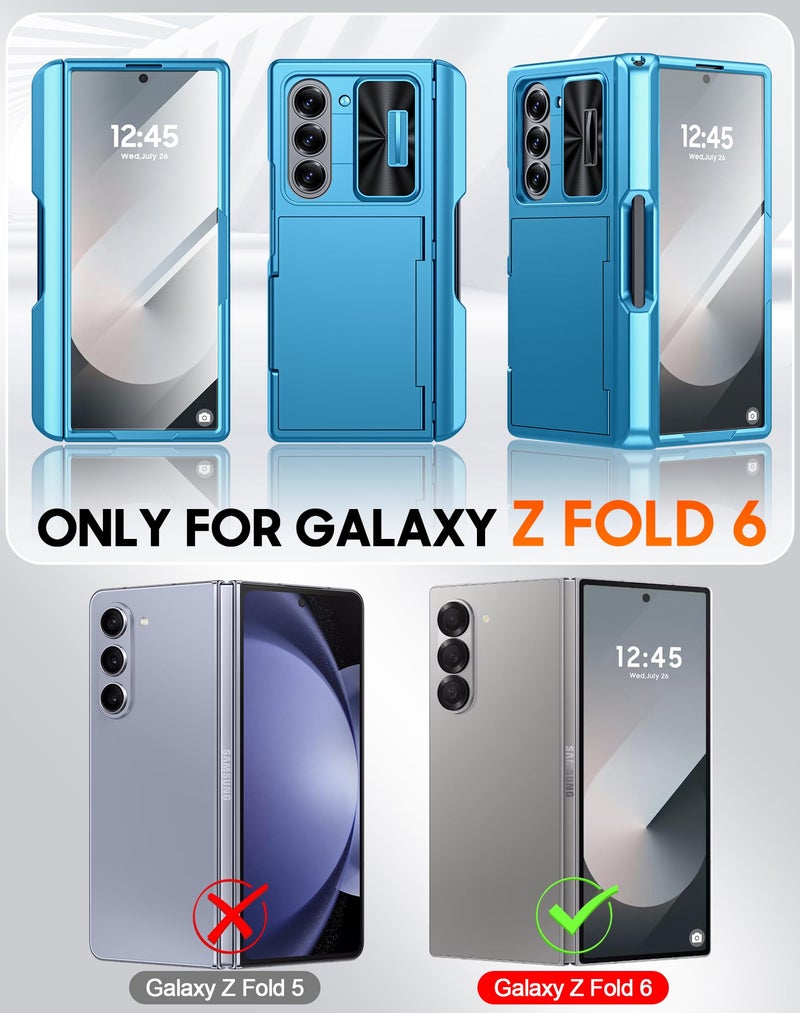 Vizvera for Samsung Galaxy Z Fold 6 Case RFID Wallet with Cards Holder [S Pen Holder] [Camera Cover] Shockproof Silicone Protective Phone Case for Z Fold 6 2024-Lake Blue - Image 2