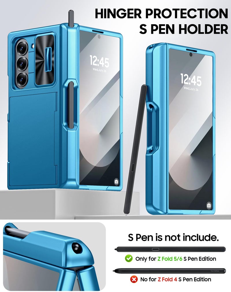 Vizvera for Samsung Galaxy Z Fold 6 Case RFID Wallet with Cards Holder [S Pen Holder] [Camera Cover] Shockproof Silicone Protective Phone Case for Z Fold 6 2024-Lake Blue - Image 5