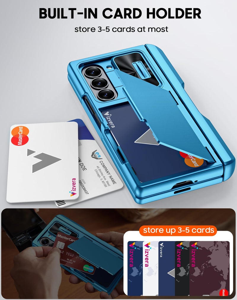 Vizvera for Samsung Galaxy Z Fold 6 Case RFID Wallet with Cards Holder [S Pen Holder] [Camera Cover] Shockproof Silicone Protective Phone Case for Z Fold 6 2024-Lake Blue - Image 3