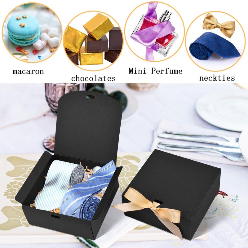 WLUSEAXI 12pack Small Gift Boxes with Lids for Presents, 4.5''x4.5''x2'' Black Gift Boxes with Ribbons, Party Boxes for Packaging Wedding, Present, Birthday, Holiday, Galentine's Day - Image 3