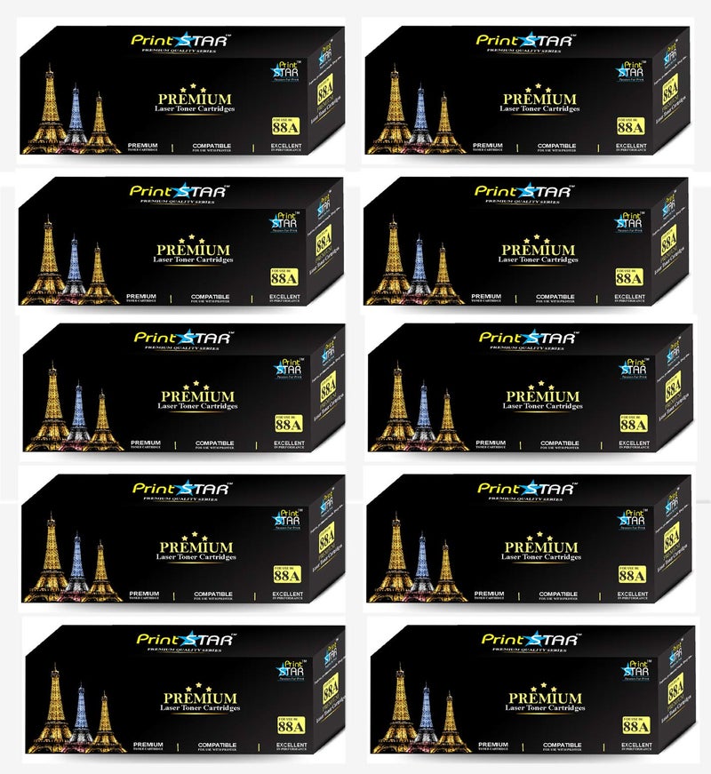 Print Star 88A Single Colour Black Laser Toner Cartridge Replacement of HP CC388A Compatible with HP Laserjet P1106, P1108, 1136, 1213, 1216, 9107, 1008 (Pack of 10) - Image 1