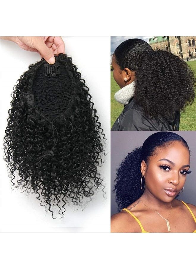 ROSESSEA - Short Afro Kinky Curly Ponytail Hair Piece for African American Ponytail Extension Synthetic Afro Kinky Curly Ponytail for Women (Black(1B#)) - Image 1