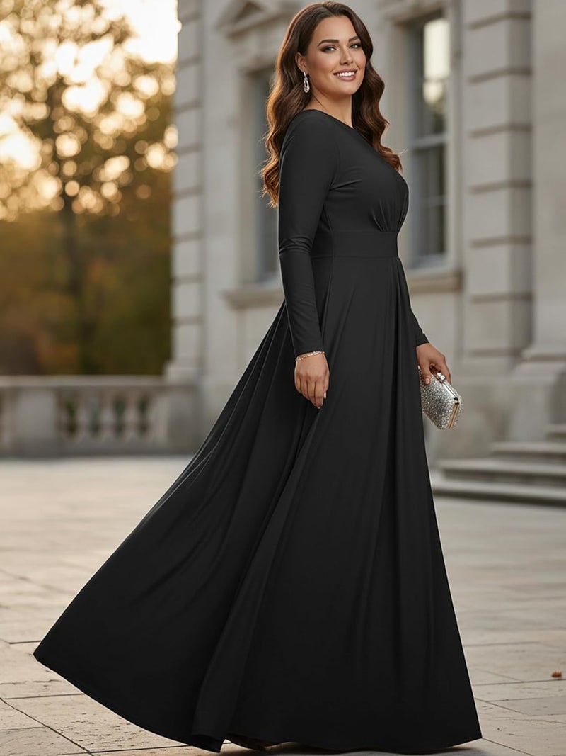 KOH KOH Plus Size Women's Long Sleeve Flowy Maxi Dress - Black 2XL - Image 4