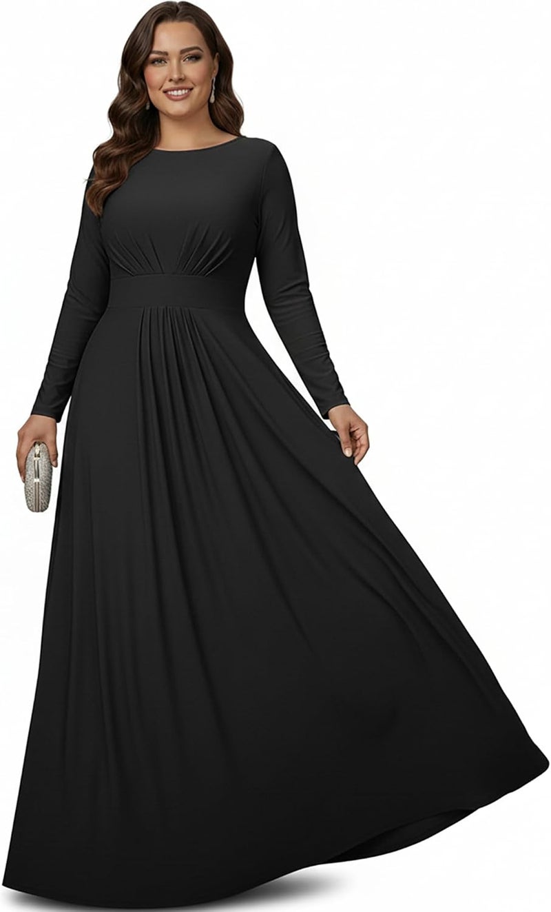 KOH KOH Plus Size Women's Long Sleeve Flowy Maxi Dress - Black 2XL - Image 1
