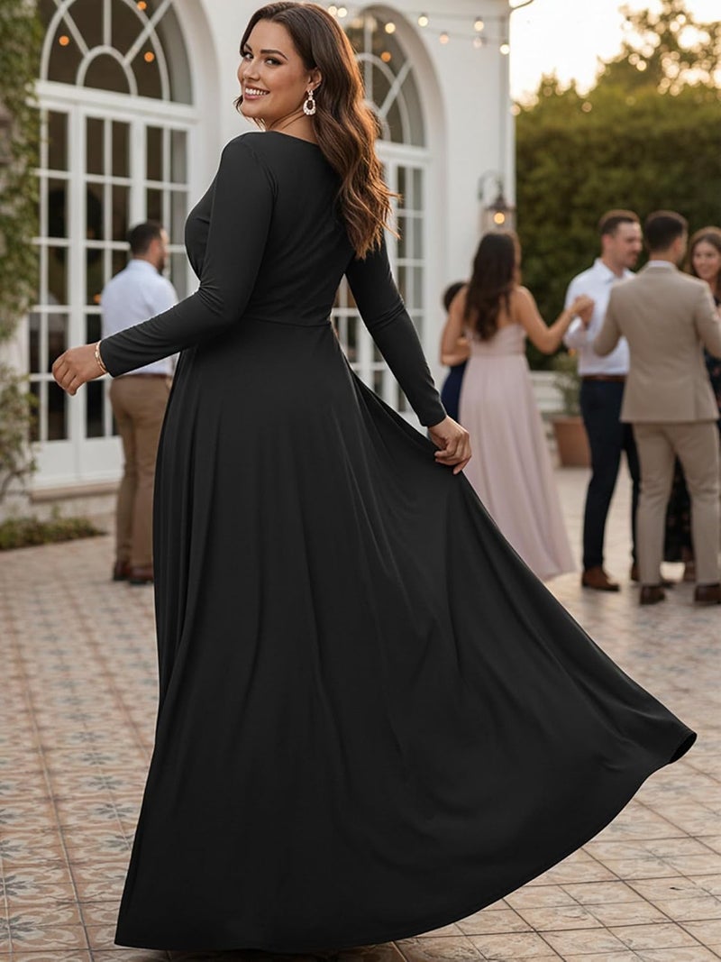 KOH KOH Plus Size Women's Long Sleeve Flowy Maxi Dress - Black 2XL - Image 5