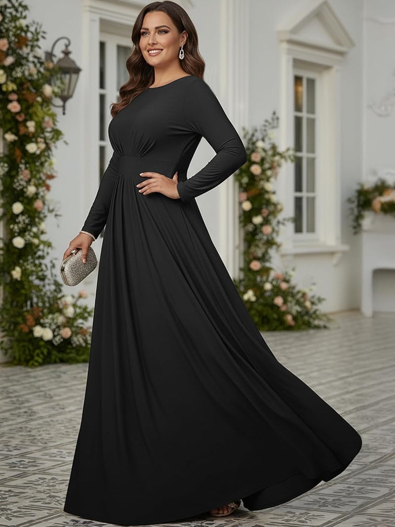 KOH KOH Plus Size Women's Long Sleeve Flowy Maxi Dress - Black 2XL - Image 2