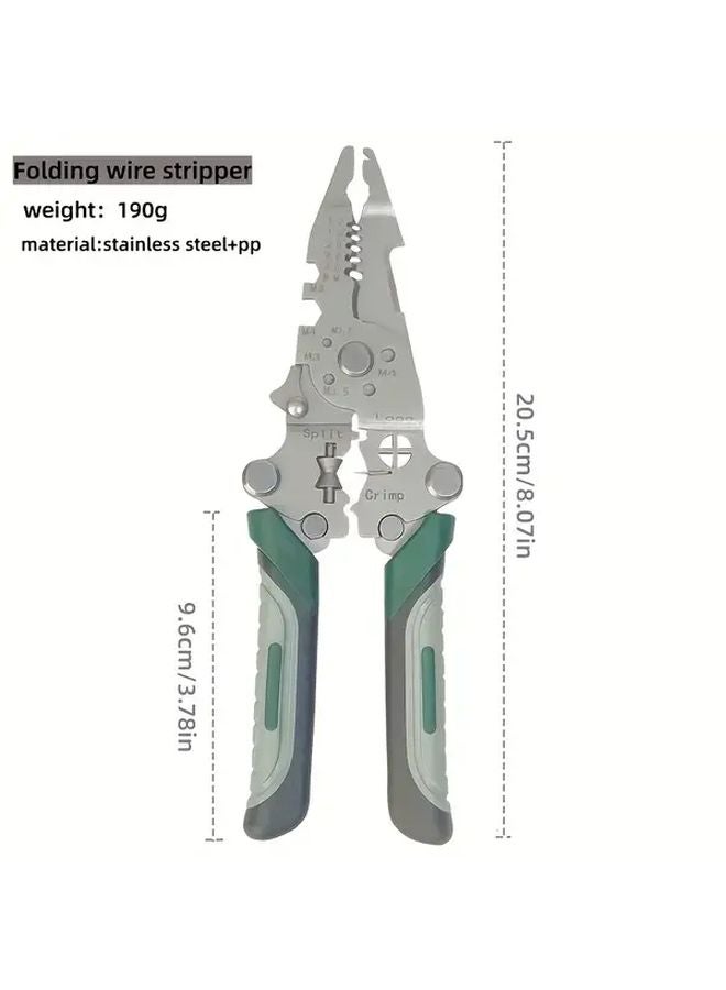 White Green Collapsible Wire Stripping Pliers Multi Functional Adjustable Cutter for Electrical Work - Image 1