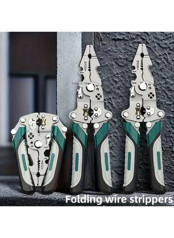 White Green Collapsible Wire Stripping Pliers Multi Functional Adjustable Cutter for Electrical Work - Image 5