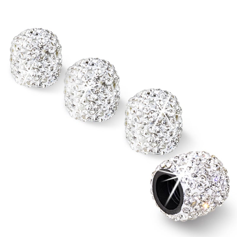 Hzjd Tire Valve Stem Caps  Handmade Crystal Rhinestone  White(4 Pack) - Image 1