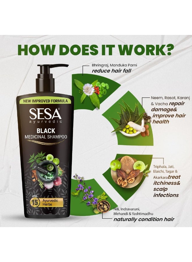 Sesa Ayurvedic Medicinal Shampoo Hairfall Control Anti Dandruff Shampoo Infused with 17 Ayurvedic Herbs Smooth & Shiny Hair For Men & Women - 500 ml or 16.90 oz - Image 3