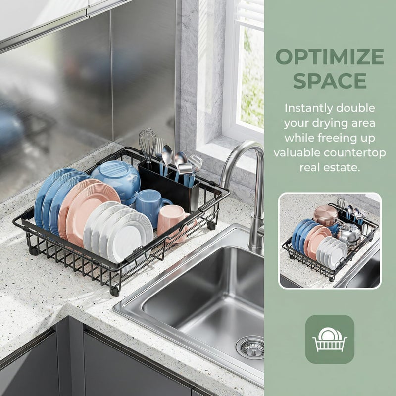 BBXTYLY Expandable in Sink Dish Drying Rack - Adjustable Capacity Over The Sink Dish Drainer Drying Rack with Utensil Holder for Kitchen Counter, Drying Rack for Small Space,14.37â€œ-21.06â€L x 11.81â€œW x 3.74â€D - Image 5