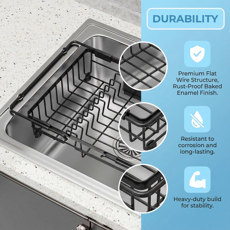 BBXTYLY Expandable in Sink Dish Drying Rack - Adjustable Capacity Over The Sink Dish Drainer Drying Rack with Utensil Holder for Kitchen Counter, Drying Rack for Small Space,14.37â€œ-21.06â€L x 11.81â€œW x 3.74â€D - Image 4