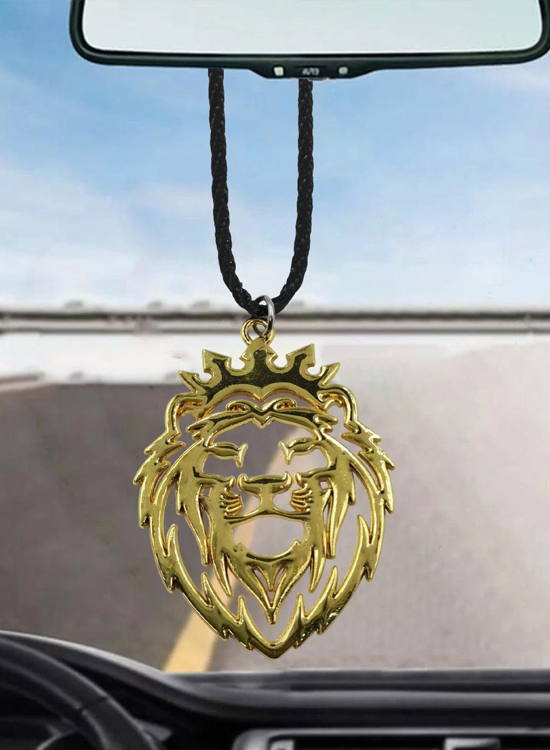 NMC Decorative Lion Face Car Hanging Pendant - with High Quality Hanging Chain Gold-Toned Finish, 1 Pc - Image 2