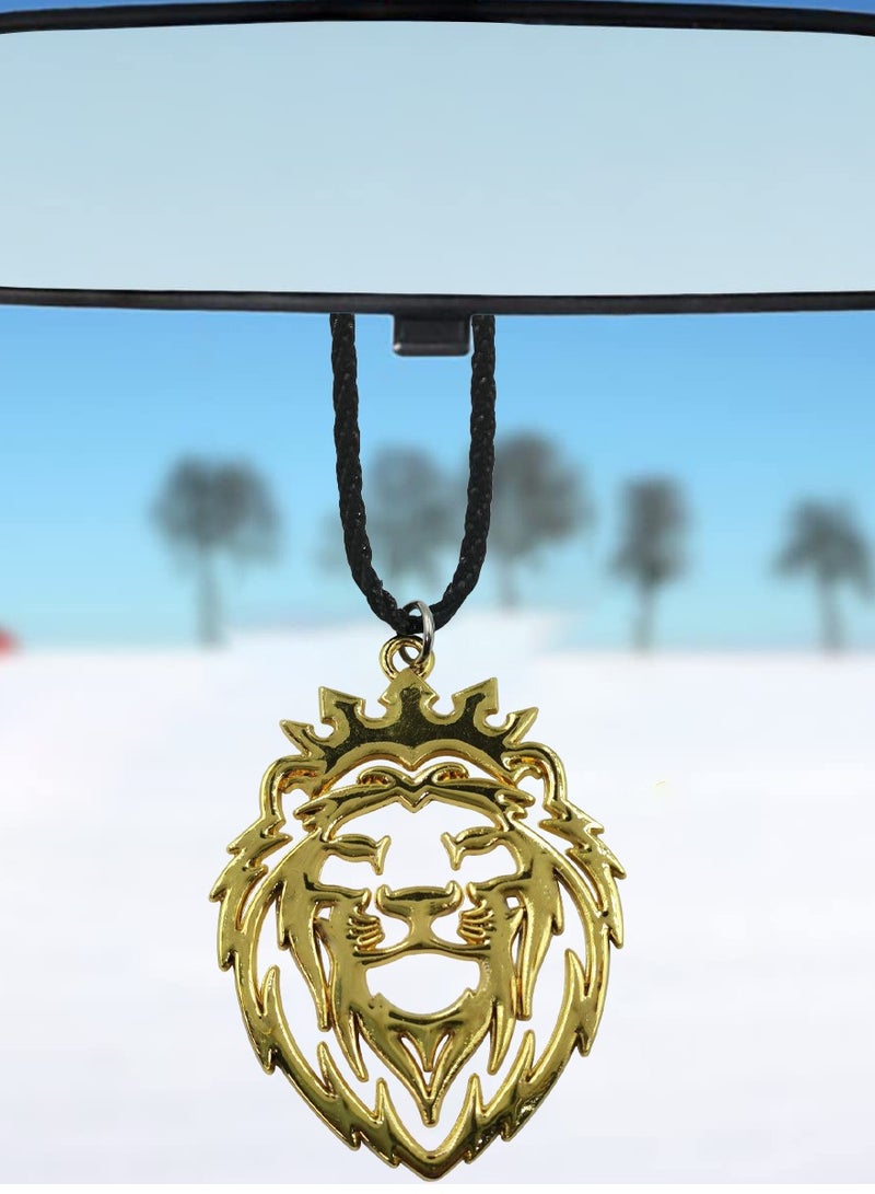 NMC Decorative Lion Face Car Hanging Pendant - with High Quality Hanging Chain Gold-Toned Finish, 1 Pc - Image 1