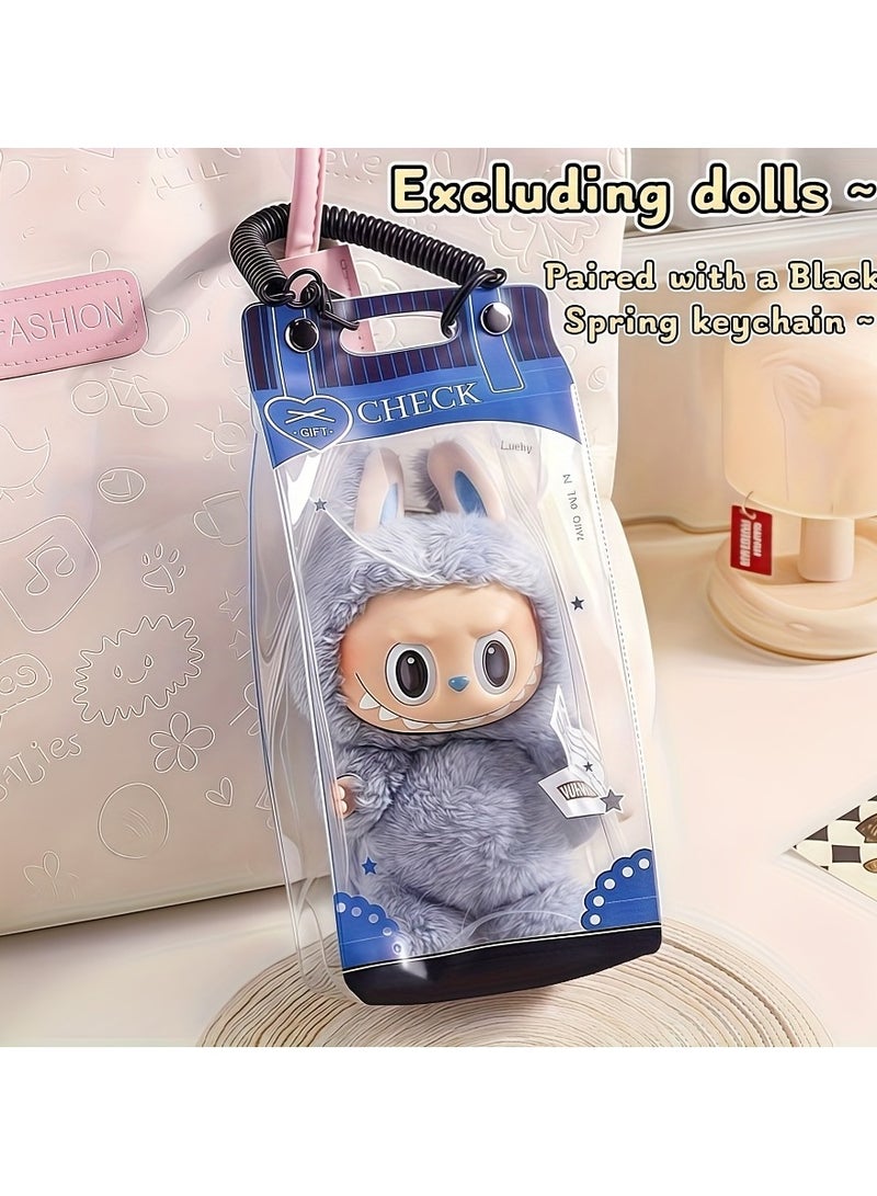 LABUBU 1pc  Transparent Dust-Proof Protective Storage Bag with Spring Keychain - High-Quality Clear Plastic Display Case for , CRYBABY u0026 Winter Rhapsody Plush Toys - Collectible Gift for Toy Enthusiast  - Image 1