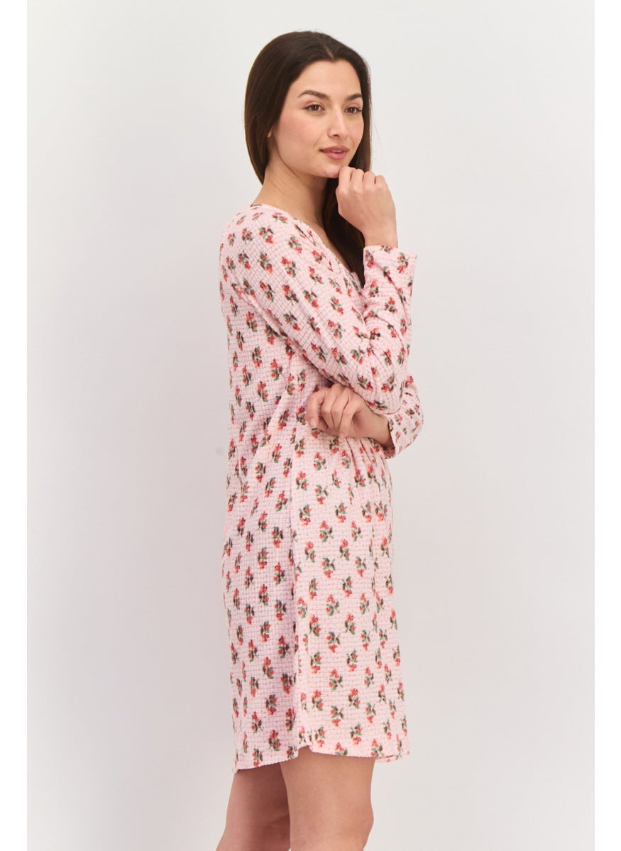 Carole Hochman - Women Printed long Sleeves Short Pajama Dress, Pink Combo - Image 1