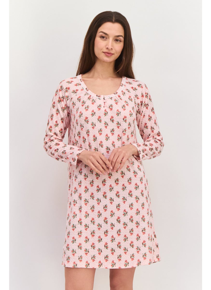 Carole Hochman - Women Printed long Sleeves Short Pajama Dress, Pink Combo - Image 1