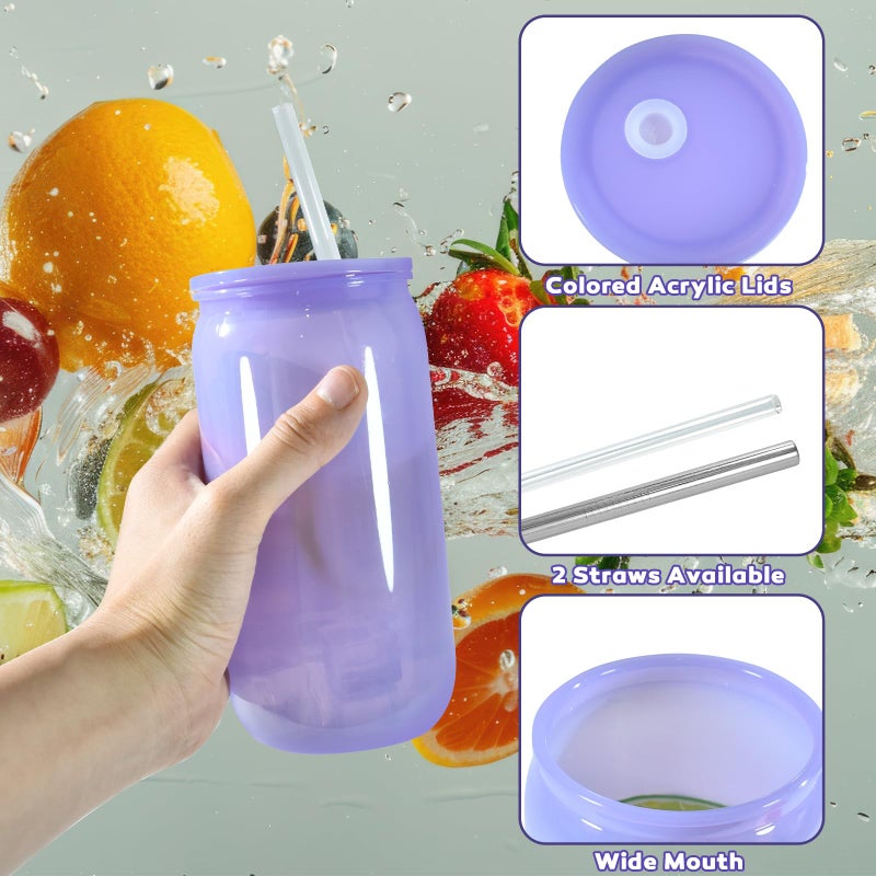 CHLJAR 16oz Plastic Mason Jars, 6Pack Mason Drinking Acrylic Cups with Plastic Lids and Stainless Steel Straws Iced Coffee Cups Shatterproof Unbreakable Tumblers for Smoothies, Beer, Coffee, Jelly Color - Image 4