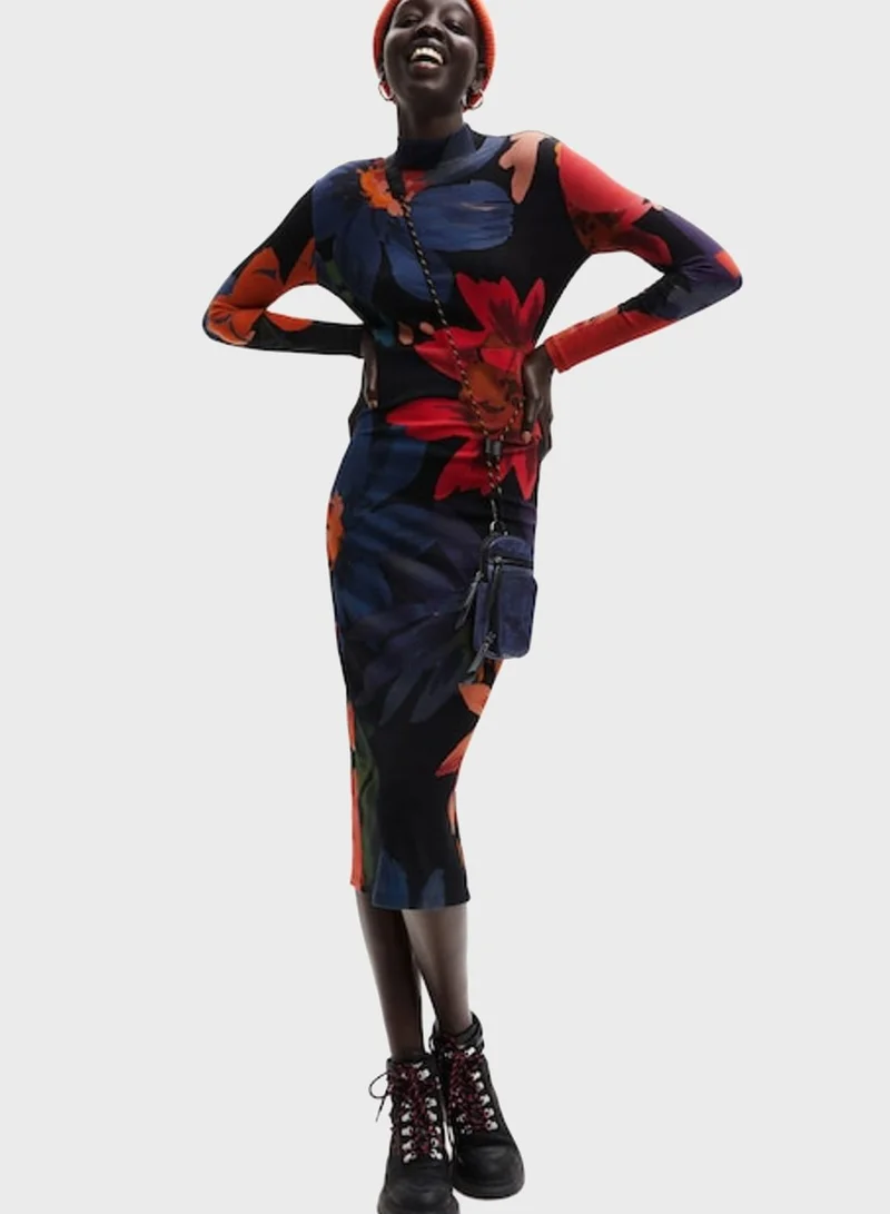 DESIGUAL High Neck Printed Bodycon Dress