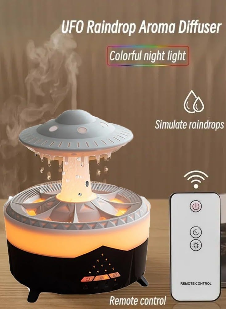 Denx 3 in 1 Rain Cloud Humidifier Oil Diffuser Water drip Aroma Essential Diffuser 350ml Night Light Water Drop Sound for Sleeping Relaxing ( - Image 5