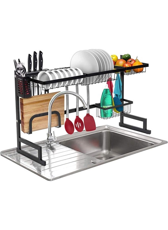 SKY-TOUCH - Dish Drying Rack and Drainer with Drip Tray and Cutlery Basket for Kitchen Countertop, 95 Black - Image 1