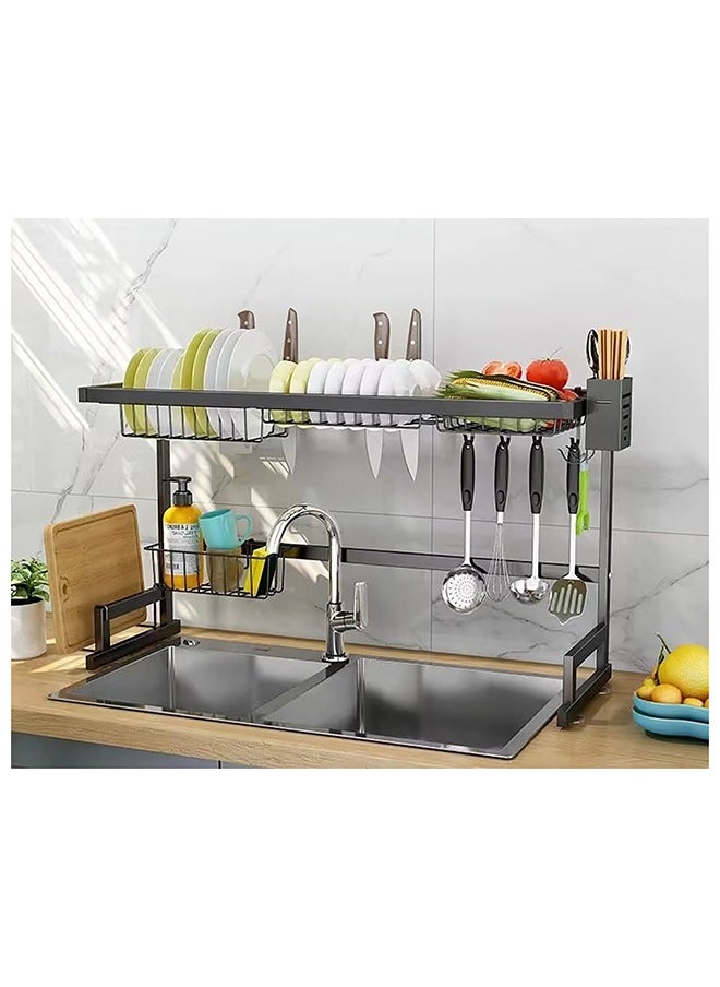 SKY-TOUCH - Dish Drying Rack and Drainer with Drip Tray and Cutlery Basket for Kitchen Countertop, 95 Black - Image 1