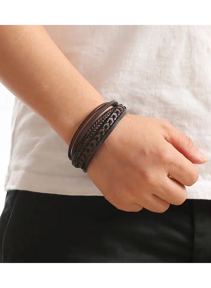Home Clearance Sale Men's Multi-layer Retro Braided PU Leather Bracelet - Image 4
