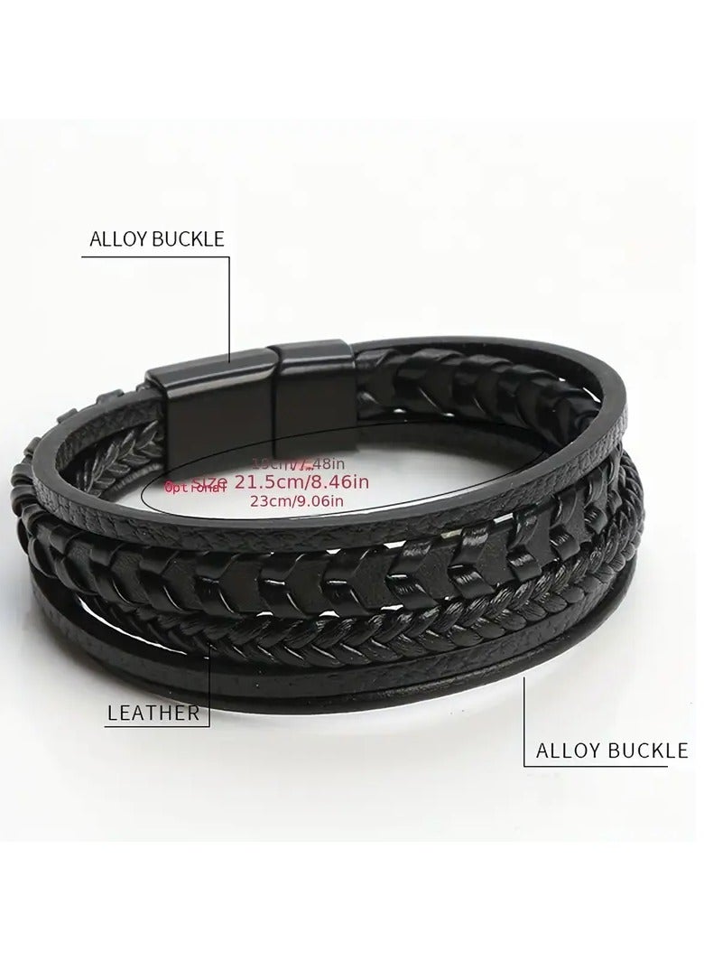 Home Clearance Sale Men's Multi-layer Retro Braided PU Leather Bracelet - Image 5
