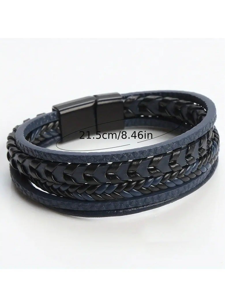 Home Clearance Sale Men's Multi-layer Retro Braided PU Leather Bracelet - Image 3