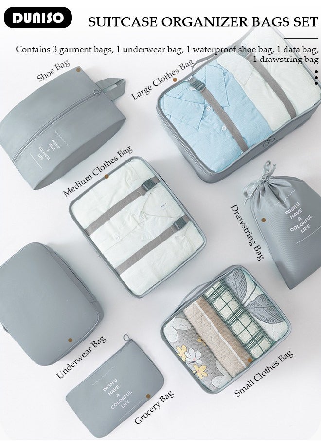 DUNISO - 7 Piece Travel Organizer Bags for Luggage, Waterproof and Durable Travel Bags, Packing Cubes for Travel, Compression Cubes for Suitcases, Travel Bags for Clothes, Toiletries, Clothing, Underwear - Image 1