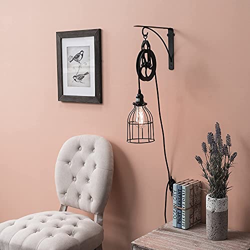 Rustic State Vintage Industrial Look Medium Wheel Farmhouse Pulley for Custom Make Wall Mount Pendant Lamp Frosty Black - Image 2