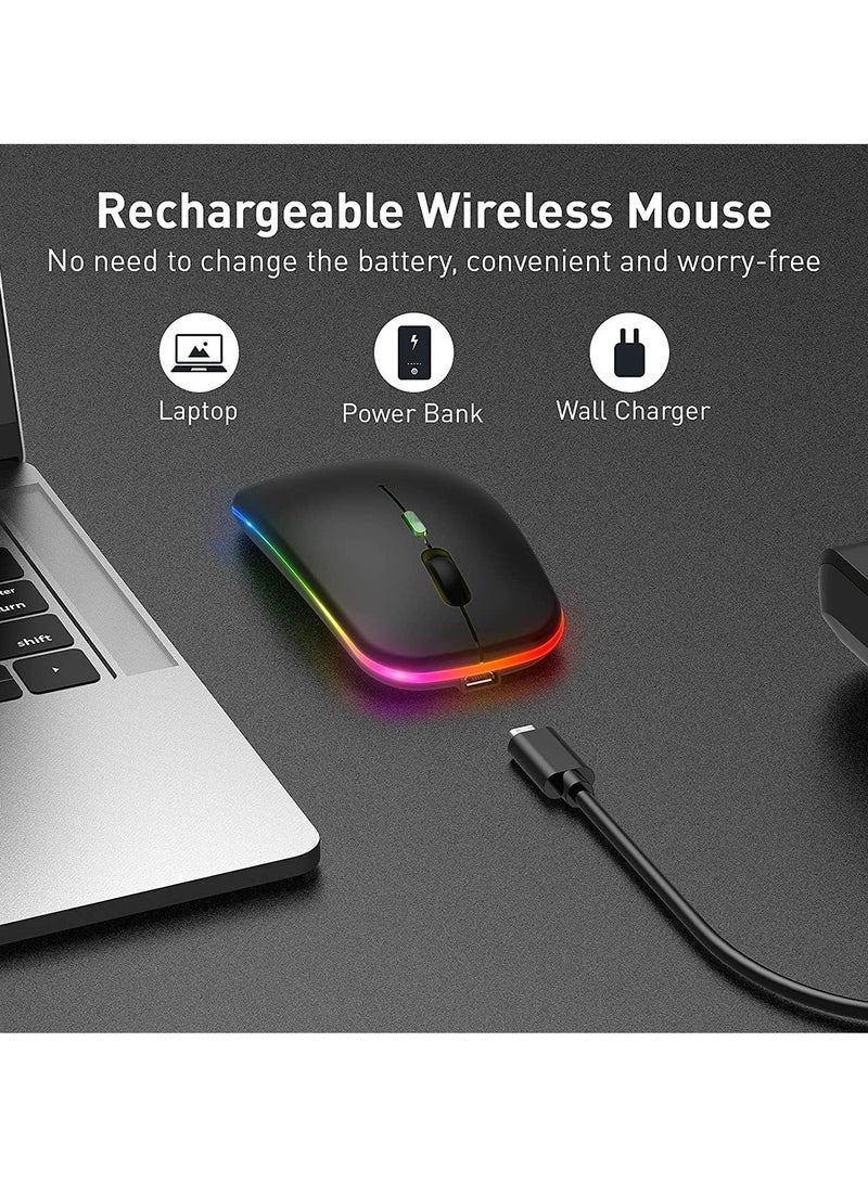 Wireless Bluetooth Mouse LED Slim Dual Mode (Bluetooth 5.1 + USB) 2.4GHz Rechargeable Silent Bluetooth Wireless Mouse Computer Mice with USB Receiver