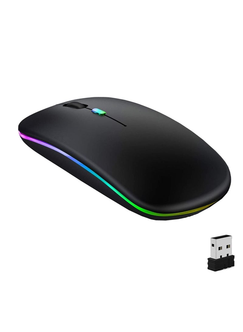 Wireless Bluetooth Mouse LED Slim Dual Mode (Bluetooth 5.1 + USB) 2.4GHz Rechargeable Silent Bluetooth Wireless Mouse Computer Mice with USB Receiver