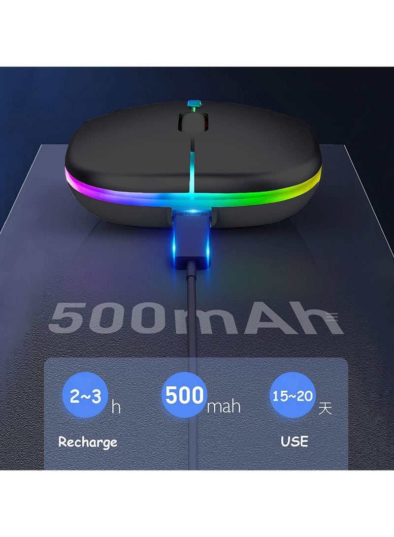 Wireless Bluetooth Mouse LED Slim Dual Mode (Bluetooth 5.1 + USB) 2.4GHz Rechargeable Silent Bluetooth Wireless Mouse Computer Mice with USB Receiver