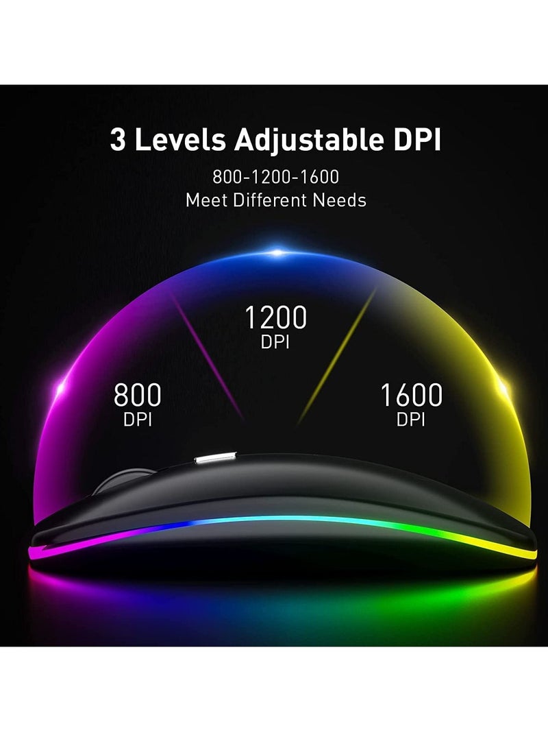 Wireless Bluetooth Mouse LED Slim Dual Mode (Bluetooth 5.1 + USB) 2.4GHz Rechargeable Silent Bluetooth Wireless Mouse Computer Mice with USB Receiver
