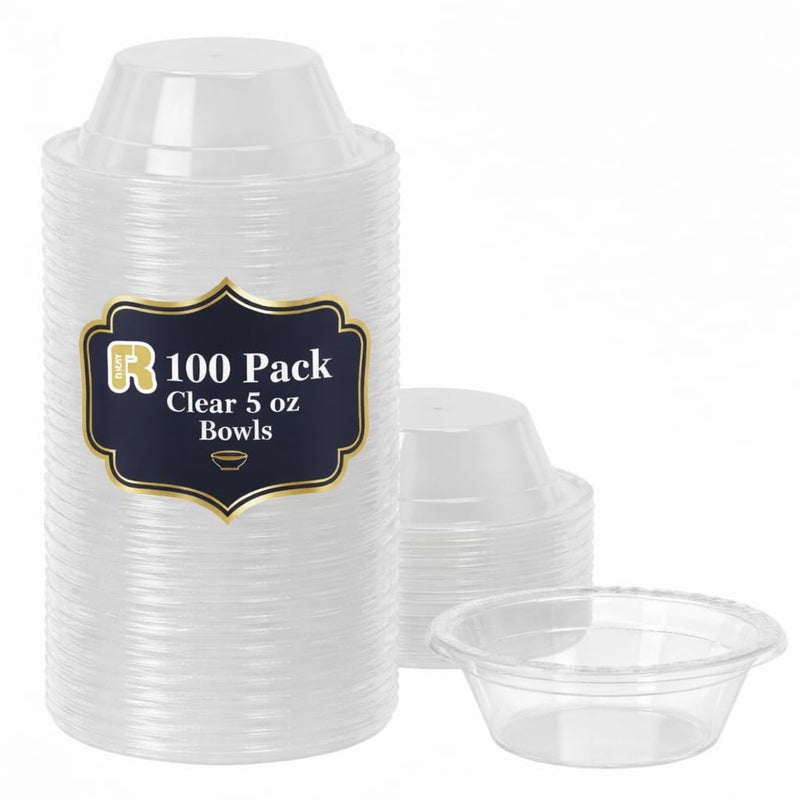 R-kay Clear Small Plastic Bowls - 5 OZ, 100 Count Microwavable Clear Disposable Bowls - Strong Heavy Duty And Sturdy Clear Plastic Bowls Disposable - Image 1