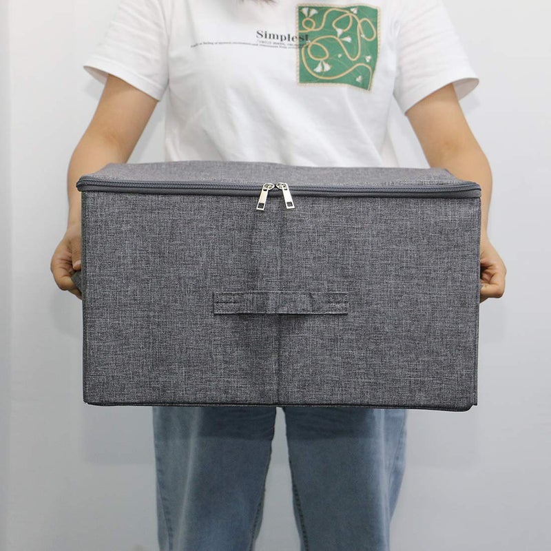iwill CREATE PRO Folding Storage Box with Zip Lid and Handles, Rigid Storage Baskets With Linen Fabric& Plastic Board, Closet Shelf Drawers,Dark Gray, 2 pcs - Image 2