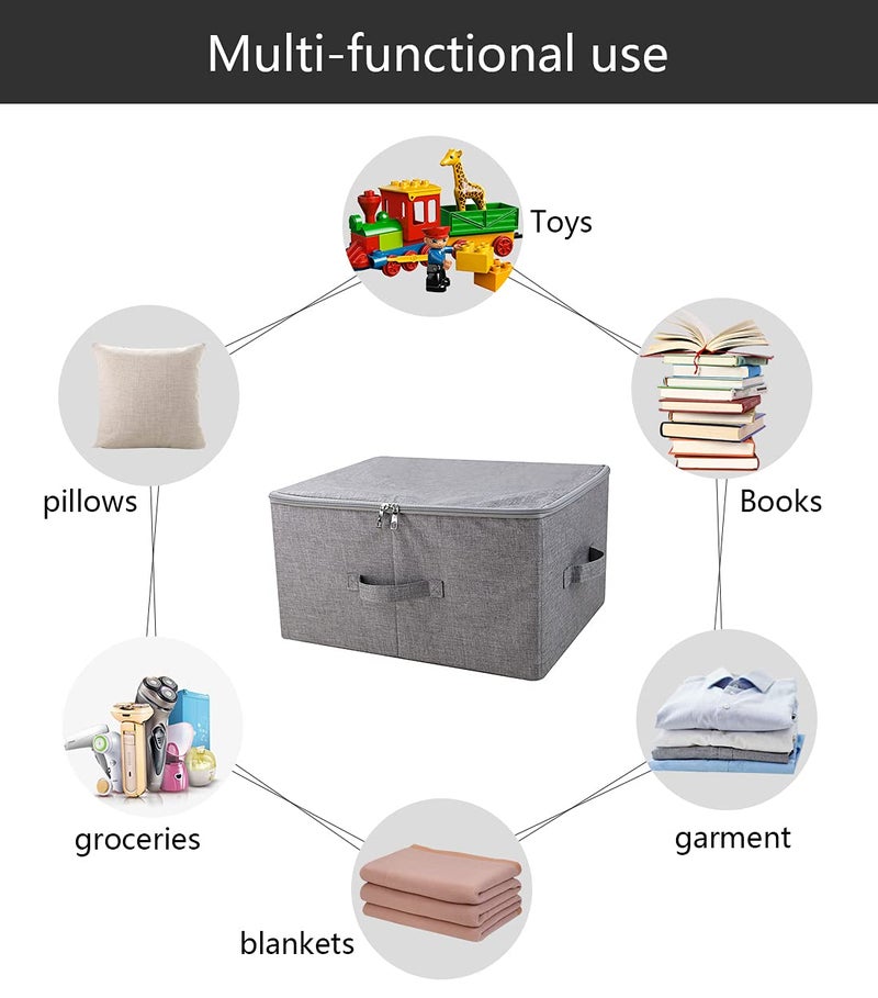 iwill CREATE PRO Folding Storage Box with Zip Lid and Handles, Rigid Storage Baskets With Linen Fabric& Plastic Board, Closet Shelf Drawers,Dark Gray, 2 pcs - Image 3