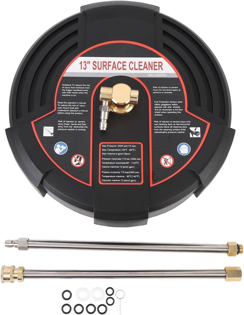 Pressure Washer Surface Cleaner, 2500PSI 13 Inch Stainless Steel Surface Cleaner for Pressure Washer, Power Accessories with 2 Extension Wands for Concrete Patio Sidewalk - Image 3