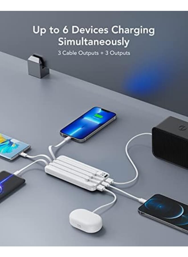 تشاماست باور بانك مع كابل مدمج 10000 مللي أمبير في الساعة، حزمة بطارية USB C 6 مخارج ومدخلين مع شاشة LED شاحن محمول من النوع C متوافق مع الهواتف الذكية والأجهزة اللوحية والمزيد باللون الأبيض - Image 3
