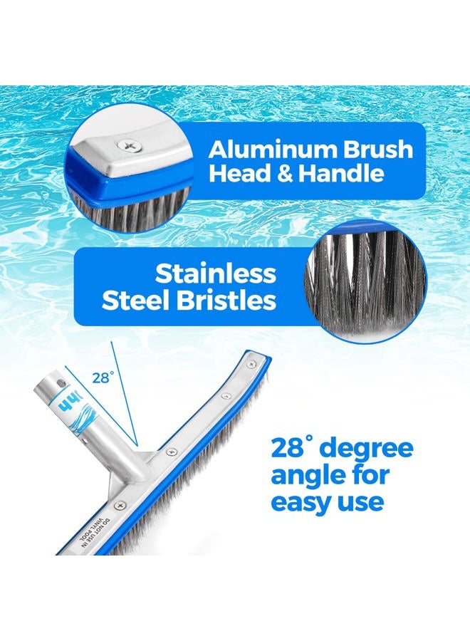 440 Heavy Duty Pool Brush - 18-inch Extra-Wide Metal Brush Head with Stainless Steel Wire Bristles & Curved Edges for Cleaning Pool Tiles, Walls, Floor, Steps (Stainless Steel) - Image 3