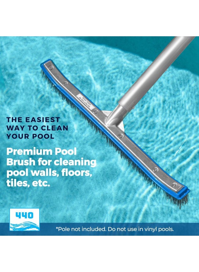 440 Heavy Duty Pool Brush - 18-inch Extra-Wide Metal Brush Head with Stainless Steel Wire Bristles & Curved Edges for Cleaning Pool Tiles, Walls, Floor, Steps (Stainless Steel) - Image 2
