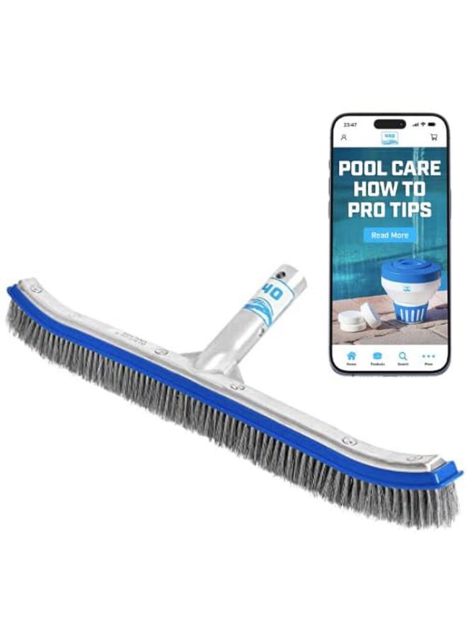 440 Heavy Duty Pool Brush - 18-inch Extra-Wide Metal Brush Head with Stainless Steel Wire Bristles & Curved Edges for Cleaning Pool Tiles, Walls, Floor, Steps (Stainless Steel) - Image 1