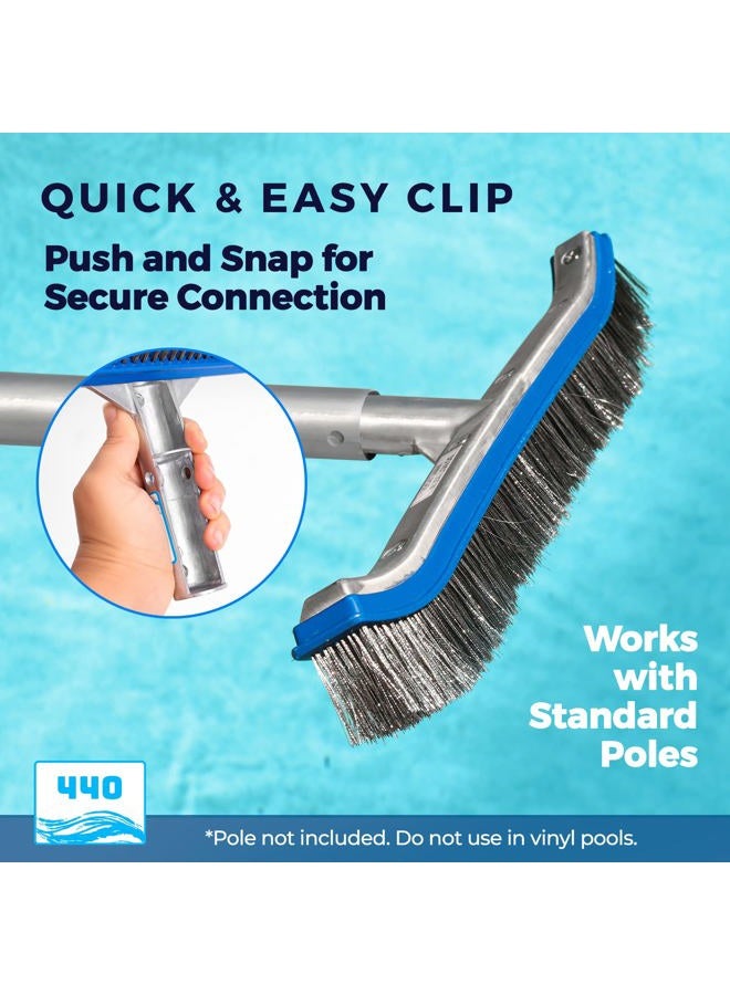440 Heavy Duty Pool Brush - 18-inch Extra-Wide Metal Brush Head with Stainless Steel Wire Bristles & Curved Edges for Cleaning Pool Tiles, Walls, Floor, Steps (Stainless Steel) - Image 5