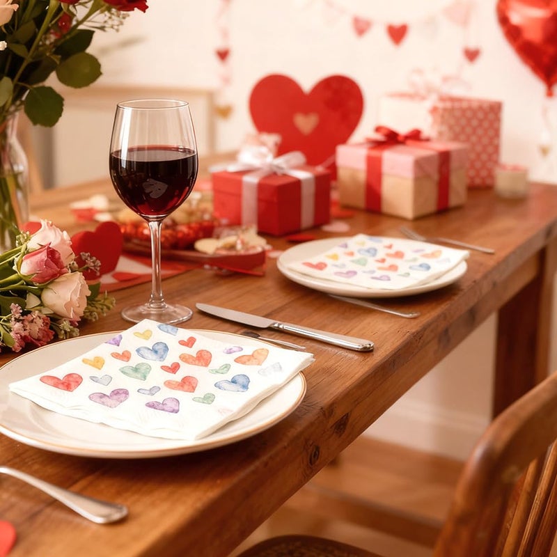 Luktastic Valentines Napkins, 50Pcs Valentine's Day Paper Napkins, Colorful Heart Cocktail Beverage Napkin Disposable Guest Towels for Home Dinner Wedding Bridal Anniversary Party Supplies Tableware Decorations - Image 5
