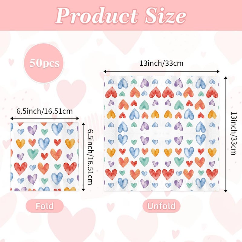 Luktastic Valentines Napkins, 50Pcs Valentine's Day Paper Napkins, Colorful Heart Cocktail Beverage Napkin Disposable Guest Towels for Home Dinner Wedding Bridal Anniversary Party Supplies Tableware Decorations - Image 2