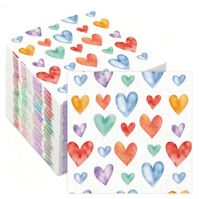 Luktastic Valentines Napkins, 50Pcs Valentine's Day Paper Napkins, Colorful Heart Cocktail Beverage Napkin Disposable Guest Towels for Home Dinner Wedding Bridal Anniversary Party Supplies Tableware Decorations - Image 1