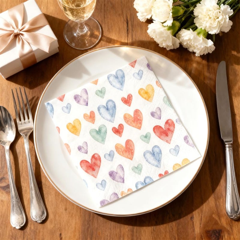 Luktastic Valentines Napkins, 50Pcs Valentine's Day Paper Napkins, Colorful Heart Cocktail Beverage Napkin Disposable Guest Towels for Home Dinner Wedding Bridal Anniversary Party Supplies Tableware Decorations - Image 4